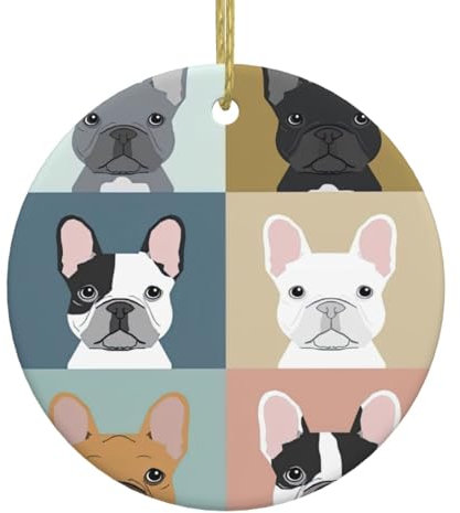 Französische Bulldogge, Weihnachtsdekoration, Weihnachtsdekoration, Geschenkideen, 7,4 cm, Keramik-Hängeornament, Baumschmuck