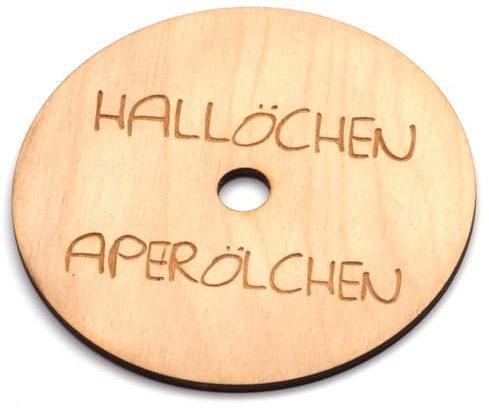 Insektenschutz-Deckel für Getränke aus Holz | Wespenschutz, Bienenschutz, Glasabdeckung, Glasmarker | optional Strohhalm personalisiert (Hallöchen Aperölchen)