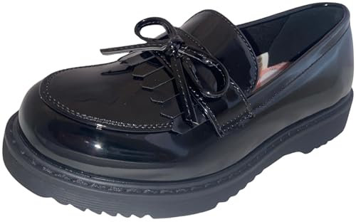 Miss Shoes Mocassini da bambina con nappe in vernice nera, Nero , 28 EU