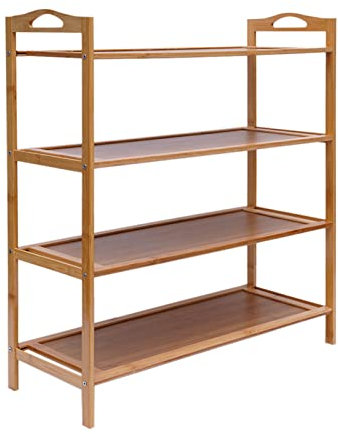 Schuhregal aus Bambus, 4 Ebenen Schuhablage, Erweiterbar und Stapelbar Schuh-Organizer,Schuhablage Organizer aus Bambus Holz Schuhschrank für Wohnzimmer, Flur, Schlafzimmer, 60*25*67cm Holzfarbe