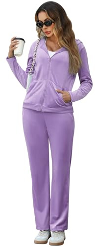 Marvmys Women's Sweatsuits Velour Track Suits for Women Set 2 Piece Velvet Lounge Set Zip Up Jacket Sweatpants Set Lilac S