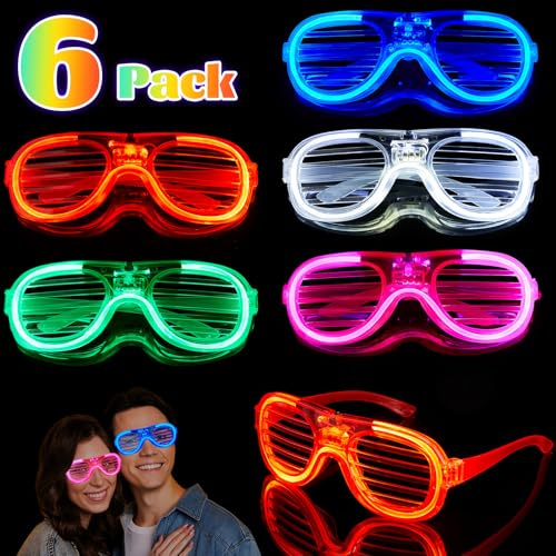 Makorobi 6Pcs LED Glasses Light up Party Glasses in 5 Colour Light up Glasses for Birthday Christmas Concert Glow in the Dark Party Supplies for Neon Party Decorations
