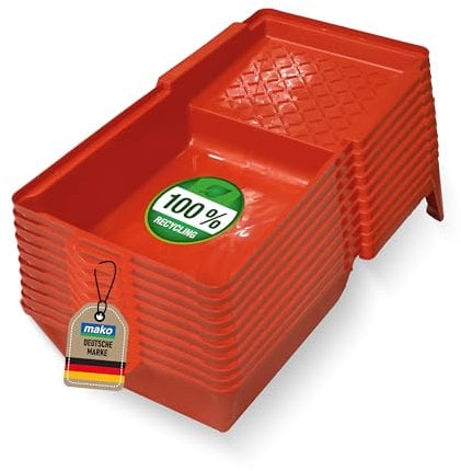 10 x mako Profi Farbwannen 15 x 30 cm - langlebige Lackierwannen für präzises Arbeiten, extrem stabile Malerwannen, Farbschalen in professioneller Qualität, inkl. Rührholz