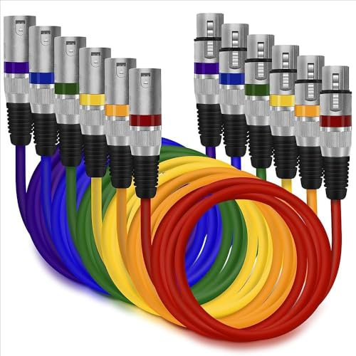 Câbles Xlr Symétriques,Câbles Xlr 2m,Câbles De Signal Dmx Pour l'Éclairage De Scène Câbles Dmx 3 Broches Mâle/Femelle 2m,Cable Xlr(Paquet De Six)Câbles De Patch Pour Microphones Multicolores