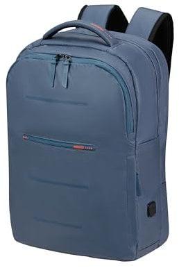 American Tourister Urban Groove UG11 - Laptop Backpack 15.6 (50 cm) - Business & School Backpack with USB Port, RFID Card Compartment, Reflective Rain Cover, 23L - Blue/Orange (Navy/Orange)