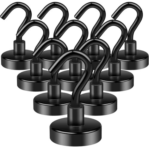 Aenienoe Ganchos Magnéticos 15kg Imanes Neodimio con Gancho 20mm Sin Perforación para Crucero Resistente Refrigerador Microondas Artículos Colgantes Plateado Negro 10Piezas