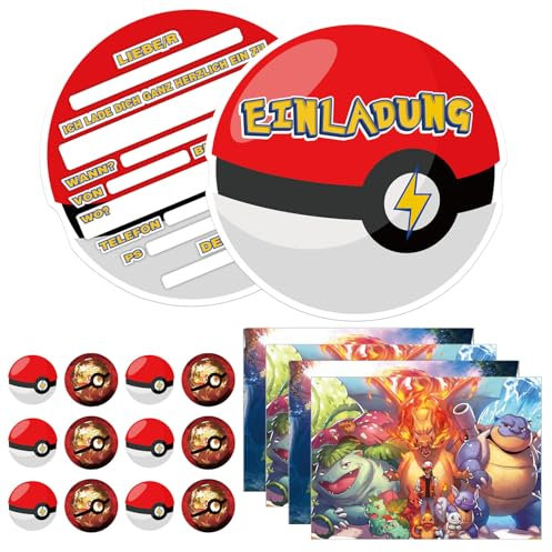 YeahBoom Einladungskarten Kindergeburtstag,12 Deutsche Einladungskarten,12 Umschläge,12 Tattoo Aufkleber,Einladungskarten Geburtstag Junge,Partyeinladungen Einladungen Kinder