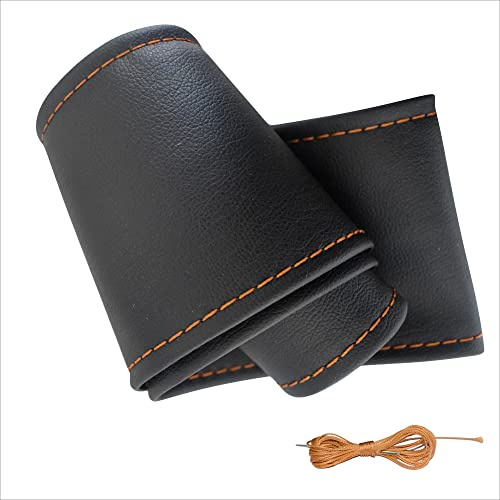 Xkeribom Auto Lenkradbezug zum Nähen aus weichem Leder Schwarz Lenkradhülle Lenkradschutz (Lenkraddurchmesser 37-38 cm) mit Garn Auswahl XLBG1NEU-L3 (Orange Naht)
