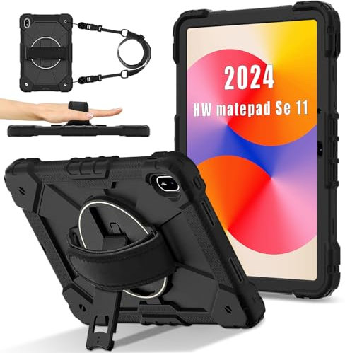 Funda protectora para tableta Funda compatible con Huawei MatePad SE 11 pulgadas lanzada en 2024, funda protectora completa a prueba de golpes, soporte de agarre multifunción giratorio de 360 grados