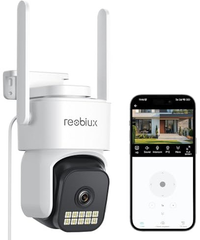 Reobiux 1080P Cámara Vigilancia Exterior con 2,4G/5G WiFi, Cámara IP Vigilancia Domicilio con Visión Nocturna en Color, Seguimiento Automático, 24/7 Grabación en Tarjeta SD, Audio Bidireccional, IP66