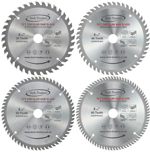4X Tech Traders TCT Circular Wood Saw Blades 160mm x 20mm (16mm ring) for Festool TS55 Bosch Makita Pack D