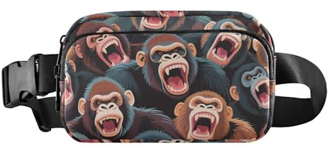 Bunte Cartoon-Tier-Orang-Utan, trendige Bauchtasche für Männer und Frauen, wasserabweisend, mit Reißverschluss, Gürteltasche mit verstellbarem Riemen für Reisen, Fitnessstudio, Arbeit