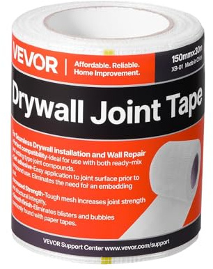 VEVOR Drywall Mesh Tape, 150mm W x 30m L Self-Adhesive Fiberglass Drywall Joint Tape, 12 Rolls Dry Wall Patch for Easy Sheetrock Ceiling Crack Repair, to Achieve Smooth Even Wall Surface
