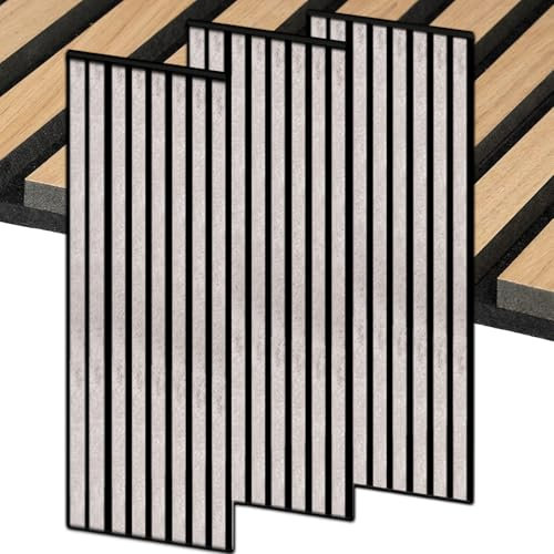 MASTERBRICO Pannelli Fonoassorbenti Decorativi Effetto Legno 275x60 cm – 1,65 mq per Pacco, Pannelli Insonorizzanti in MDF per Isolamento Acustico di Soffitto e Pareti, Spessore 6 mm (CEMENTO CHIARO)