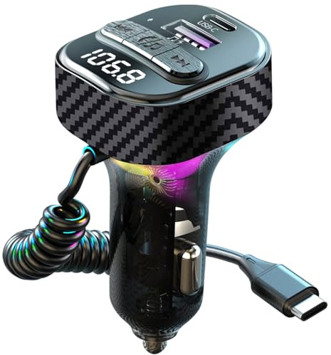Bluetooth 5.3 FM Transmitter für Auto, Bluetooth Auto Adapter mit Typ-C-PD-Ladeanschluss (30W) und Kabel, QC3.0 USB-Anschluss, kabelloser FM-Radio-Transmitter, unterstützt Hände Anrufe