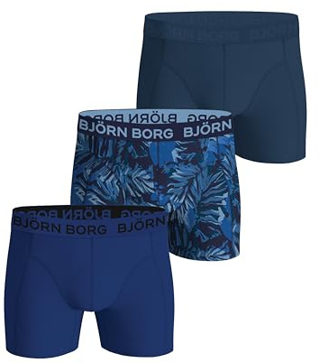 Björn Borg Men's Cotton Stretch Boxers (3-Pack) – Soft, Breathable Underwear with Comfort Waistband (UK, Alpha, L, Regular, Regular, Blue/Tropical Print/Blue)