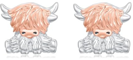 Flpruy 925 Sterling Silber Hochlandrind Ohrstecker Damen Handgefertigte Tier Ohrringe im Country Stil, Symbol für Ruhe Stärke Hypoallergen Geschenk für Frauen Tierliebhaber