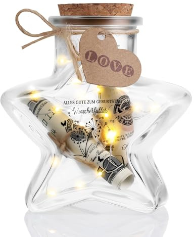 Glückslicht Flaschenlicht, Wunscherfüller Geldgeschenk, Sternförmige Wunscherfüller Glas, Flasche mit Lichterkette Korken, LED Flaschenlicht Geldgeschenke für Weihnachten Geburtstag Hochzeit Taufe