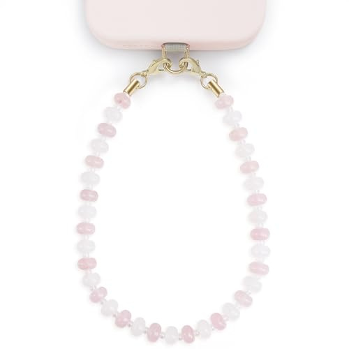 Posadina Handykette aus Naturstein, Handmade kurzer Handyanhänger mit Perlen, Beaded Handyband Phone Charm mit passgenauer Lasche
