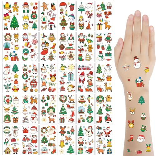 AYNKH Christmas Tattoos Kids Stocking Fillers,20 Sheets (200+ Styles) Luminous Temporary Tattoos, Stocking Fillers Kids & Christmas Eve Box Fillers for Christma Party Supplies Favors