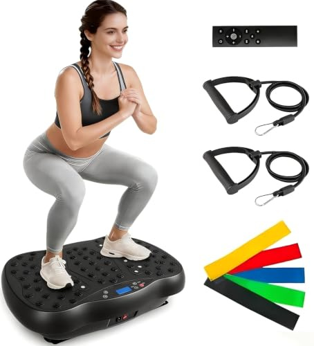 FurFast Vibration Plate Exercise Machine for Whole Body Lymphatic Drainage | 10 Preset Modes & 200 Levels Vibrating Platform for Home Fitness, Bluetooth Audio, Home Gym Shake Plate with Resistance Bands