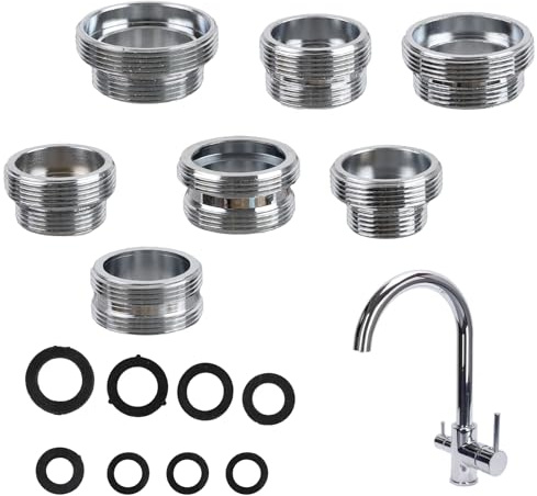 EUREKORA 7 Stück Wasserhahnadapter mit Dichtungen Doppelgewinde Wasserhahn Reduzierstück M16 18 20 22 24 26 28 auf M22 für Küchenarmaturen Wassersparzierung Wasserfilter Schläuche