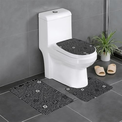 VXXNlnn 3-teiliges Badezimmerteppich-Set mit Supernatural Inspirationsdruck, weiche U-förmige WC-Bodenmatte, Flanell-Teppich für Badezimmer, Schminktisch
