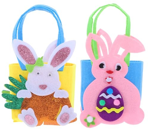 Healifty Osterkorb 2er Set aus Filz, Osterhasen Tasche zum Befüllen für Kinder, Rosa Hase & Weißer Hase mit Karotte Design, DIY Bastelset & Süßigkeitenbeutel für Osternest Suche, Tragbar