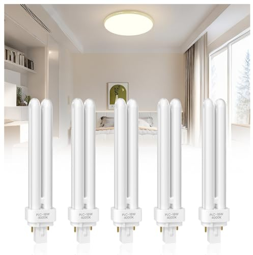 BrightArk 2 Pines 18W G24d-2 Bombillas PLC Tubo 2U para Cocina, Luz Natural 4000K, No Regulable, 5 Pack