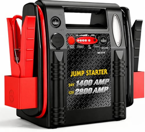 Batterie de démarrage 12V/24V, 2800A/1400A avec fonction de charge, batterie plomb-acide 22 Ah avec protection contre les surcharges et système de sécurité, pour voitures, camions et tracteurs