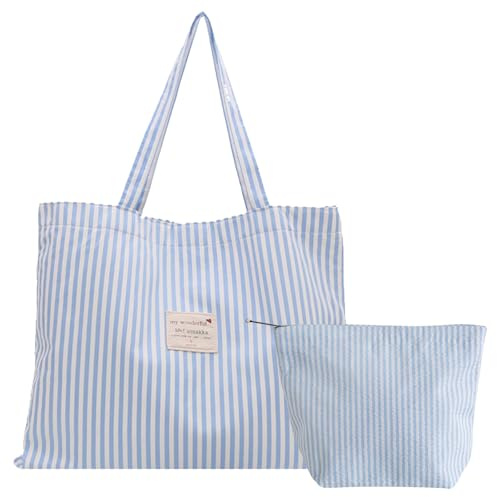 HTTDSLF Grand Sac de Plage Femme(47 * 38CM), Bandouliere Cabas avec Poche Intérieure, Sac Tote Bag Femme, pour Voyage Shopping Université et Usage Quotidien, avec Petit Sac de Rangement(17 * 13CM)