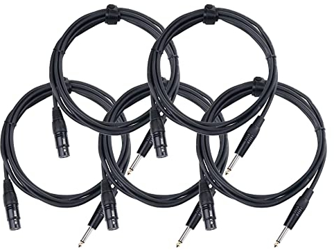 Lot de 5 câbles Pronomic XFJ-2.5 XLR vers Jack (câble micro asymétrique, longueur 2,5 m, résistant aux acides et huiles, décharge de traction à pince) noir