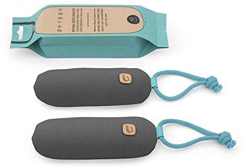 PURGGO Mini Natural Odour Neutraliser, Air Freshener, Eliminator, Deodourizer - Smell Absorber & Purifier: Shoes, Litter Box, Wet Dog, Bag - Made With 100% Activated Bamboo Charcoal [Pack Of 2] [Lava Gray]