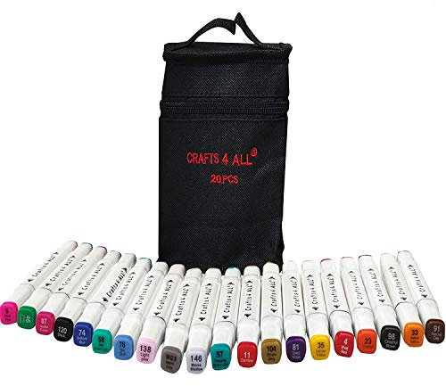Crafts 4 ALL Fabric Paint Pens - Set of 20 Premium, Permanent, Dual Tip, Minimal Bleed Fabric Markers for Clothes, Bags, Shoes & Canvas