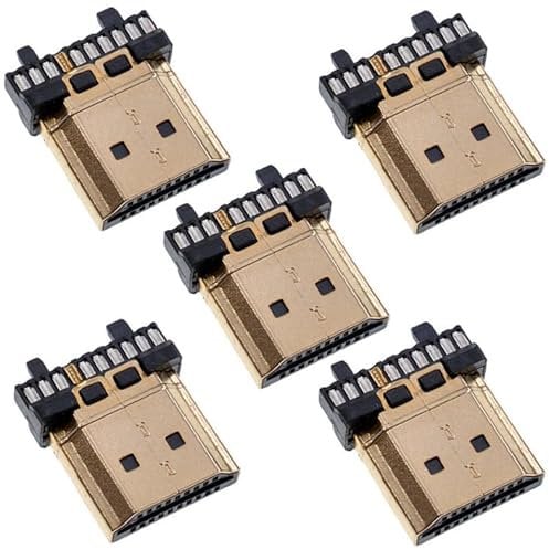 Oiyagai 5pcs HDMI Male Gold Plated 19 Pin Repair Plug Soldering Wire Type Connectors