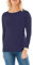 Womens Long Sleeve Stretch Plain Round Scoop Neck T Shirt Top Ladies Fitted Tee (Navy, 12-14)