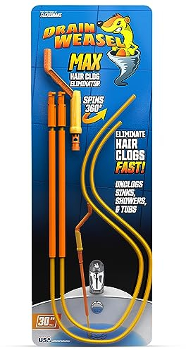 FlexiSnake The Drain Weasel Max – 76,2 cm – Abflusswerkzeug zum Entfernen von Haarverstopfungen mit drehbarem Griff und 2 Ersatzstäben – dünn, flexibel, einfach zu verwenden auf den meisten Abflüssen