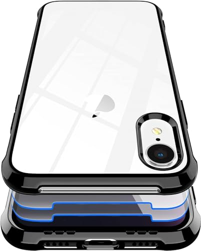 Garegce Case Compatible with iPhone XR, 2 Packs Screen Protectors, Clear Silicone Bumper Shockproof Cover, Soft TPU Protective Phone Case Compatible with iPhone XR -6.1 inch- Plating Black