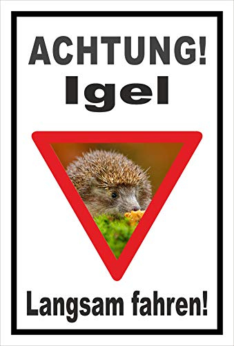 Melis Folienwerkstatt Schild Igel - langsam Fahren - 30x20cm - Bohrlöcher - 3mm Aluverbund – 20 VAR S00359-157-A
