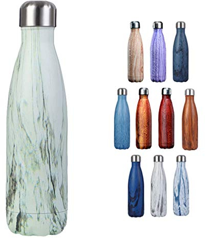 JK Home 500ml Bouteille d'eau Isothermes Gourdes Acier Inoxydable Extérieur Fitness Bois Vert Clair