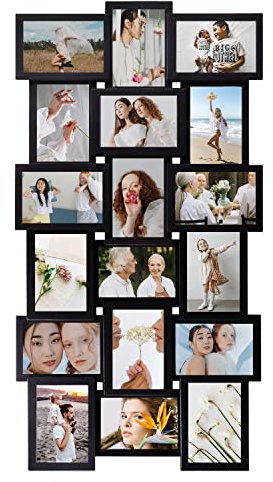 JM-Deco Bilderrahmen Collage 18 Öffnung für Wanddekoration, Reunion Friends Family College Bilderrahmen, Erinnerungs-Fotorahmen, Galerie-Puzzle-Collage Wandbehang für 10 x 15 cm, schwarz