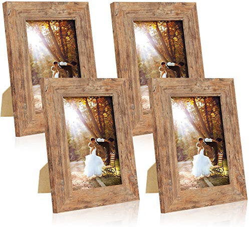 iRahmen Bilderrahmen, rustikales Braun, Set mit hochauflösendem Glas, 12,7 x 17,8 cm, für Desktop-Display und Wandmontage, 4 Stück