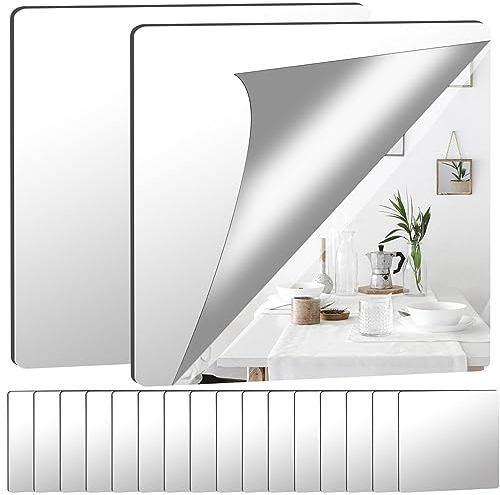 Augshy 8 Stück 20x20cm Selbstklebende Fliesenspiegel, Selbstklebende Flexibler Spiegel Nicht Glas DIY Acrylic Wanddekoration Dekospiegel Rahmenloser Wandspiegel