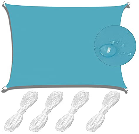 MEEYI Sonnensegel Wasserdicht Sonnenschut Rechteckig 3x4m mit Befestigungsseilen Wetterschutz wasserabweisend UV-Schutz aus reißfestem Polyester, wetterfest, Schattenspender Blauer See