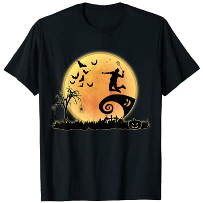 Badminton-Spieler und Mond-Silhouette-Halloween-Kostüme T-Shirt