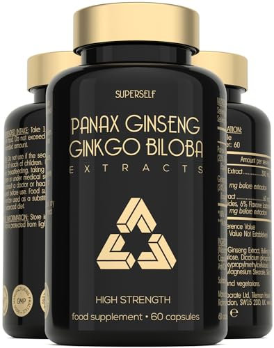 Panax Ginseng Capsules High Strength - 6000mg Korean Red Ginseng & Ginkgo Biloba for Natural Energy & Focus - Vegan & UK Made - 60 Tablets One-a-Day - Premium Ginseng Root Supplements for Men & Women