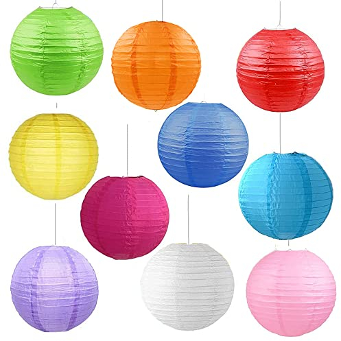 WEIWUXIAN Bunt Papier Laterne, 10 Stück Runde, 7,87 Zoll, 10 Farben, Hochzeit, Feierlichkeiten, Papier