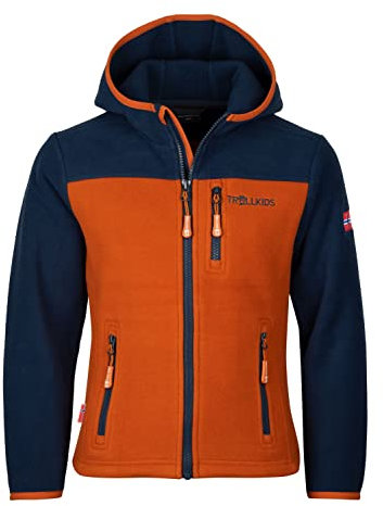 Trollkids Kinder Fleece-Jacke Stavanger mit Kapuze, Nachtblau/Zimt, Größe 104