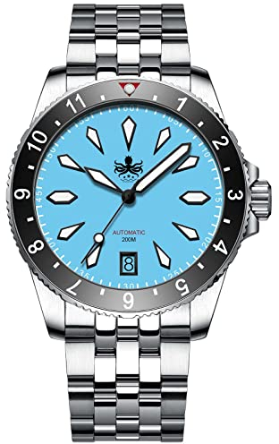PHOIBOS Voyager Herren-Automatik-Taucheruhr Gehäuse und Armband aus Edelstahl 316L mit 200m Wasserdichtigkeit PY035B Blau