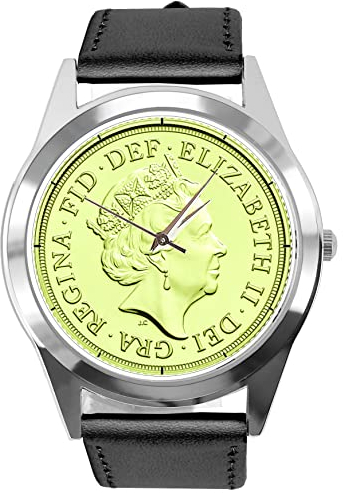 TAPORT Schwarze Leder Runde Uhr für Fans von Queen, Schwarz , Gurt